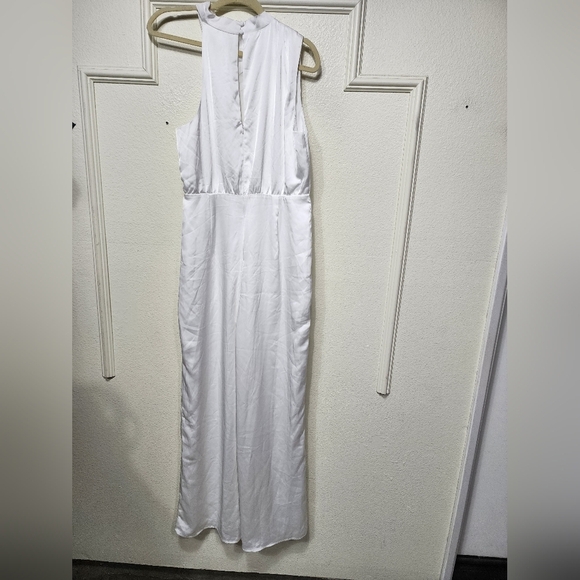 Lulus Stunning Promise White Satin Asymmetrical Wide-Leg Jumpsuit L Wedding - Picture 7 of 9